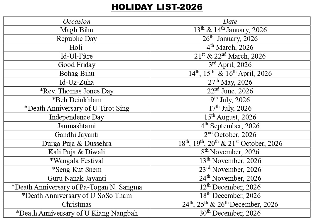 USTM Holiday List 2026
